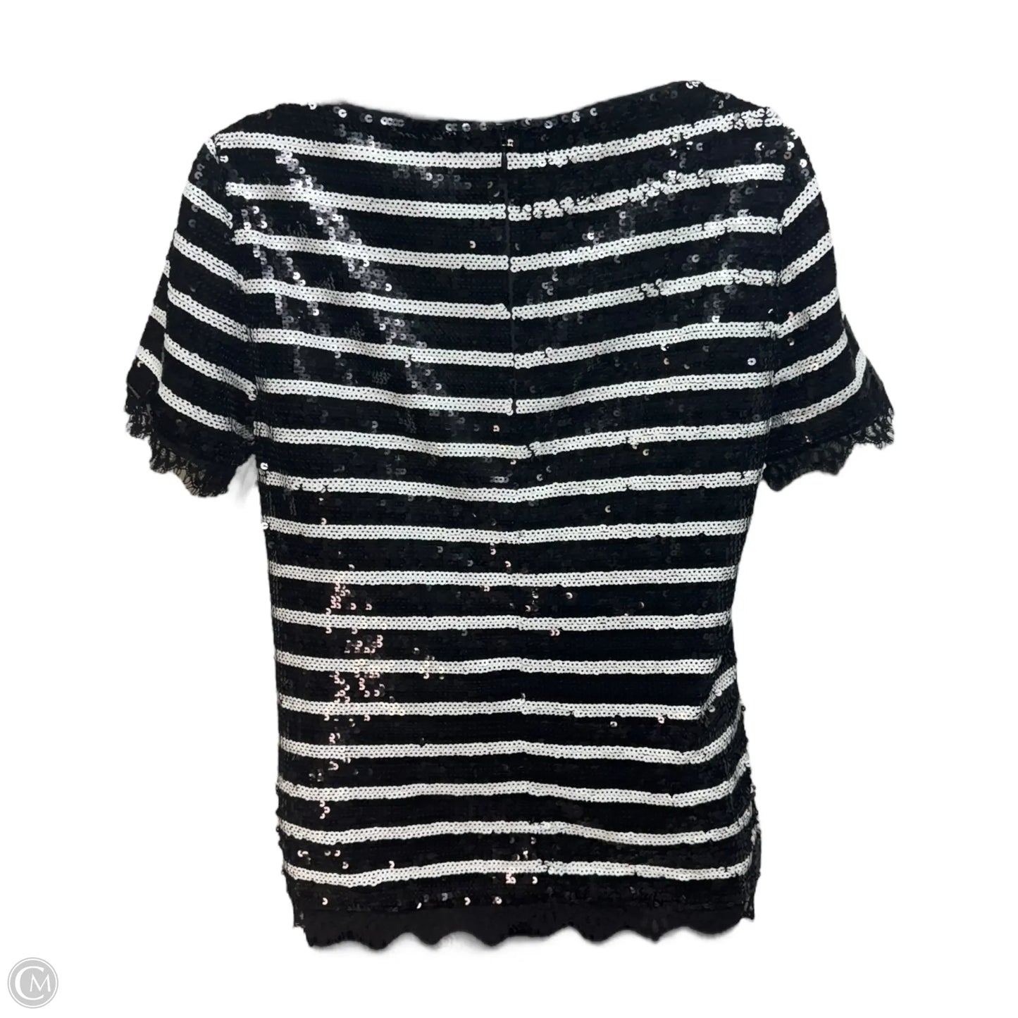 Sequin Lace Trim Top Short Sleeve Luxury Designer By St John Collection In Striped Pattern, Size: 6