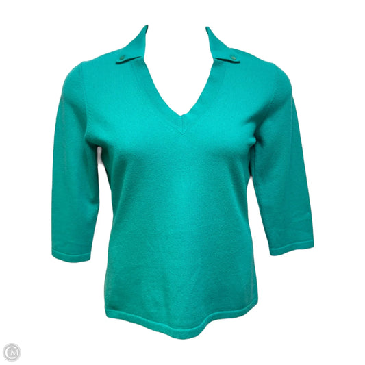 Cashmere Button Collar Sweater Designer By Neiman Marcus In Teal, Size: L