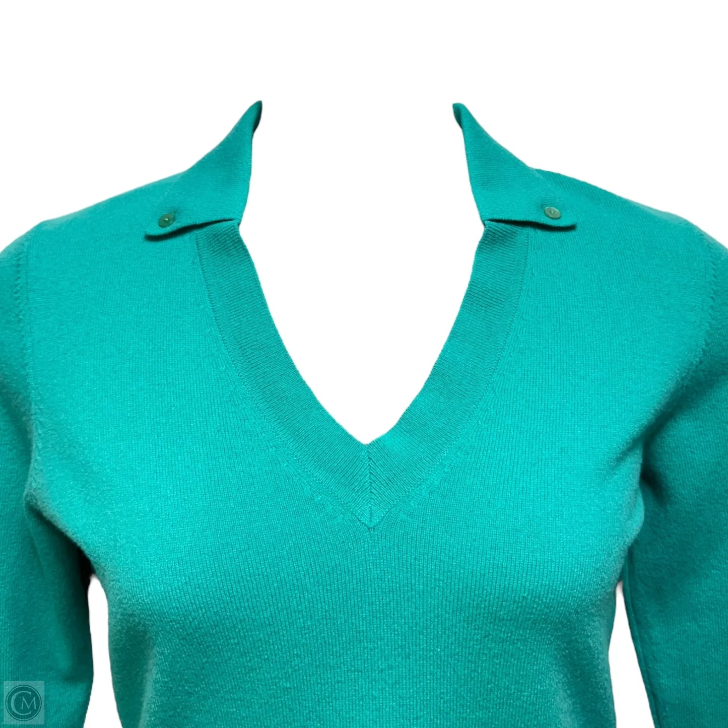 Cashmere Button Collar Sweater Designer By Neiman Marcus In Teal, Size: L