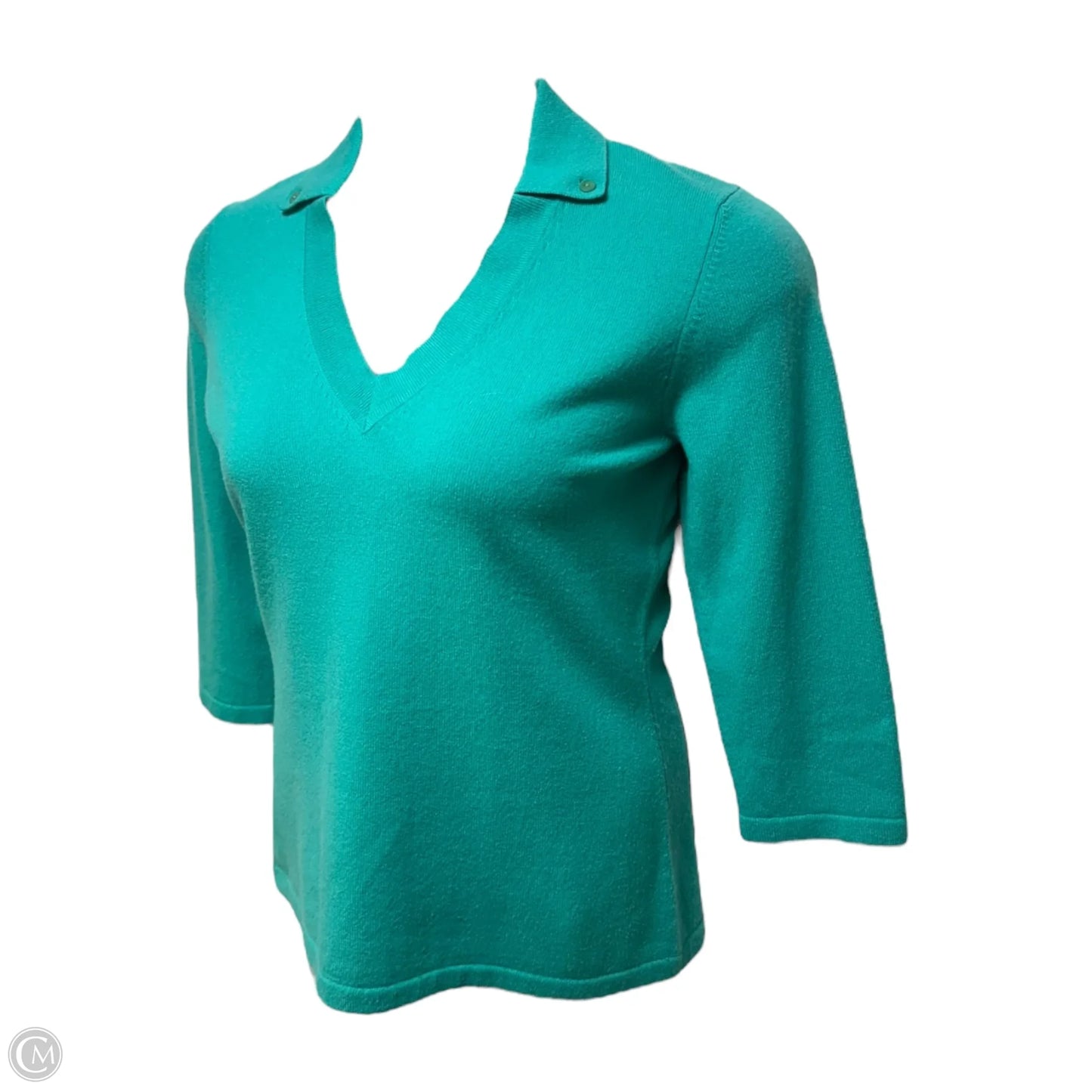 Cashmere Button Collar Sweater Designer By Neiman Marcus In Teal, Size: L