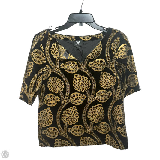 Velvet Printed Top Short Sleeve By Worth Ny In Black & Gold, Size: 4