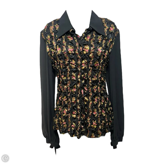 Gathered Sheer Sleeve Top Long Sleeve By Simorra In Floral Print, Size: 10