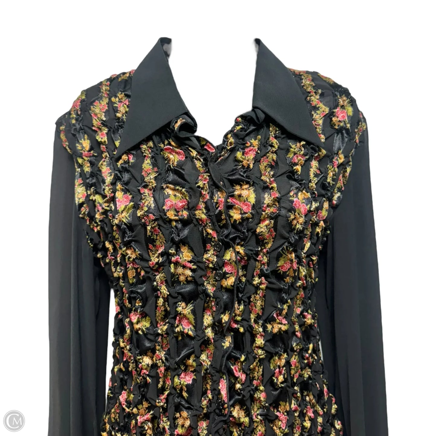 Gathered Sheer Sleeve Top Long Sleeve By Simorra In Floral Print, Size: 10