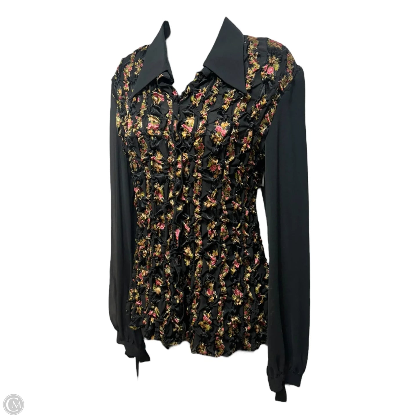 Gathered Sheer Sleeve Top Long Sleeve By Simorra In Floral Print, Size: 10