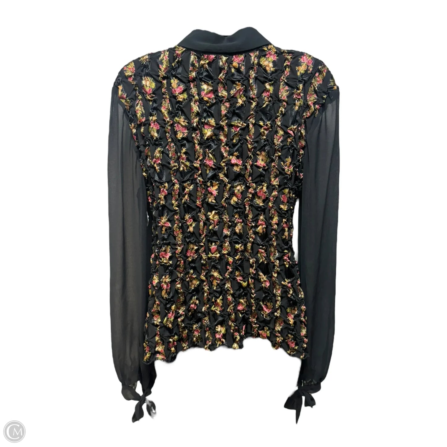 Gathered Sheer Sleeve Top Long Sleeve By Simorra In Floral Print, Size: 10