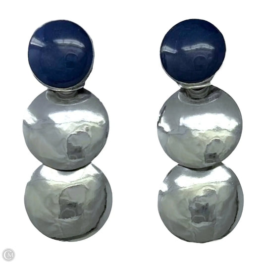Silver Drop Earrings With Blue Stone By Signed Nepal Elizabeth