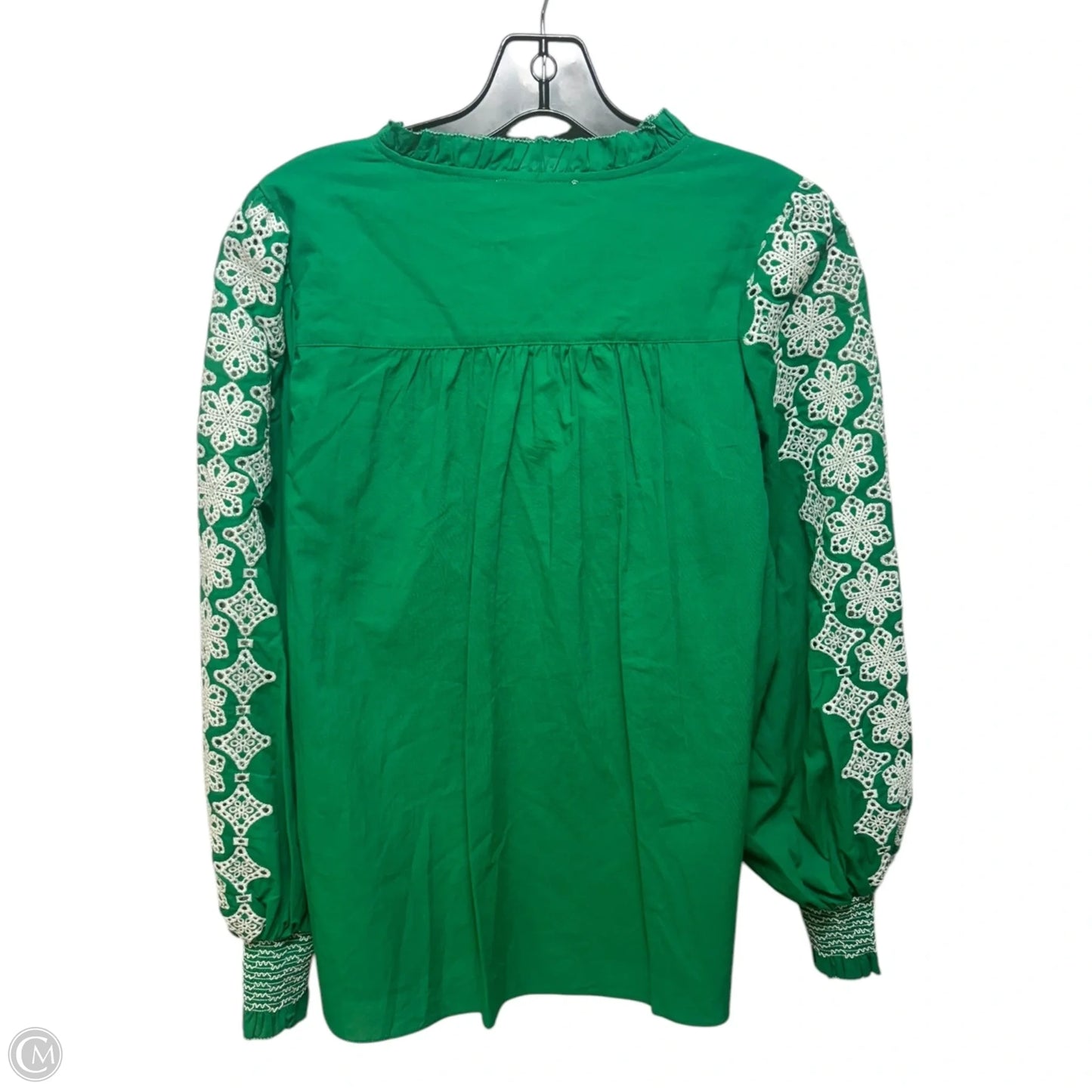 Floral Embroidered Blouson Sleeve Hi-Low Blouse By Gibson And Latimer In Green, Size: S