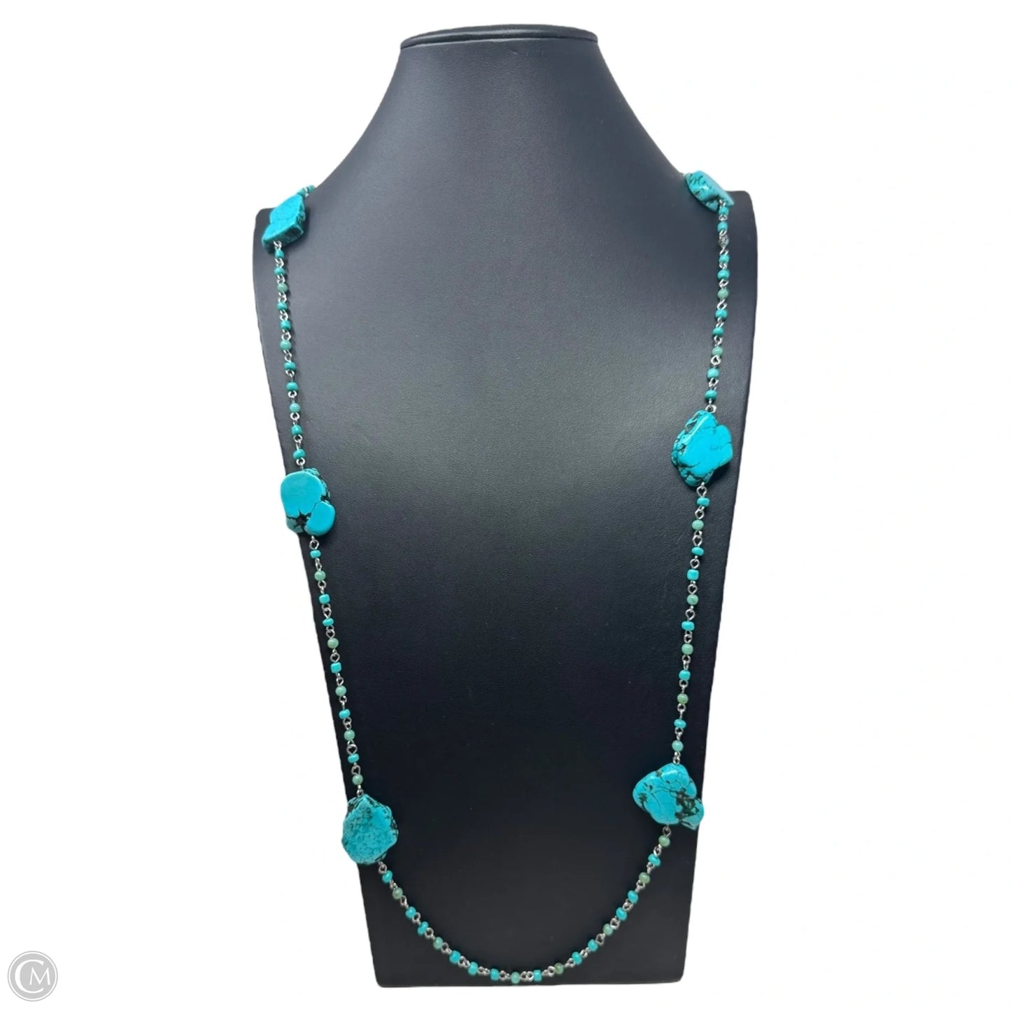 Faux Turquoise Slab Beaded Long Necklace By Chicos