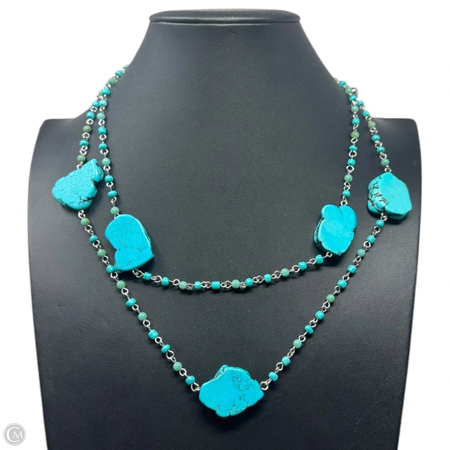 Faux Turquoise Slab Beaded Long Necklace By Chicos