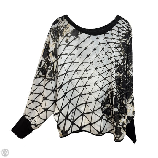 Sheer Patterned Blouse Long Sleeve By Volti In Black & White, Size: M