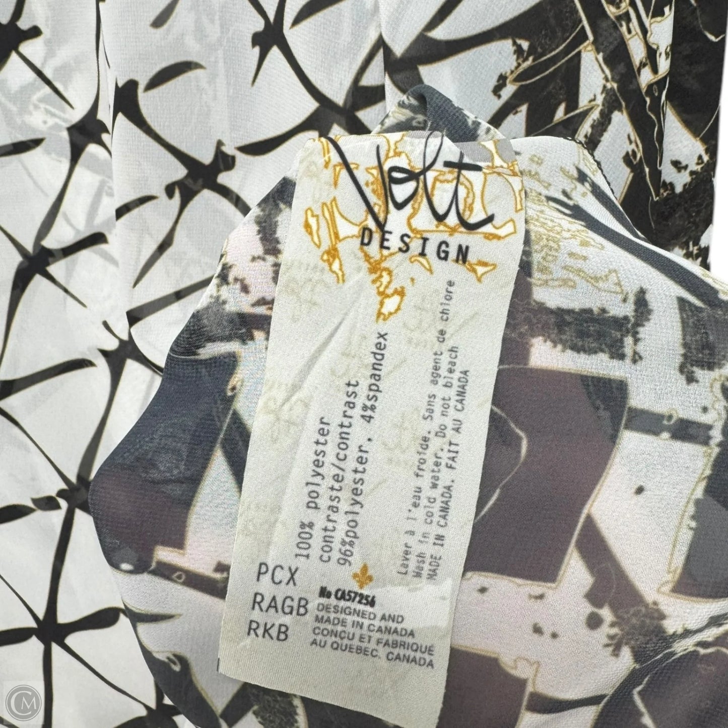 Sheer Patterned Blouse Long Sleeve By Volti In Black & White, Size: M