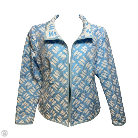 Jacquard Suzanne Blazer By Nina Mclemore In Blue & White, Size: 18