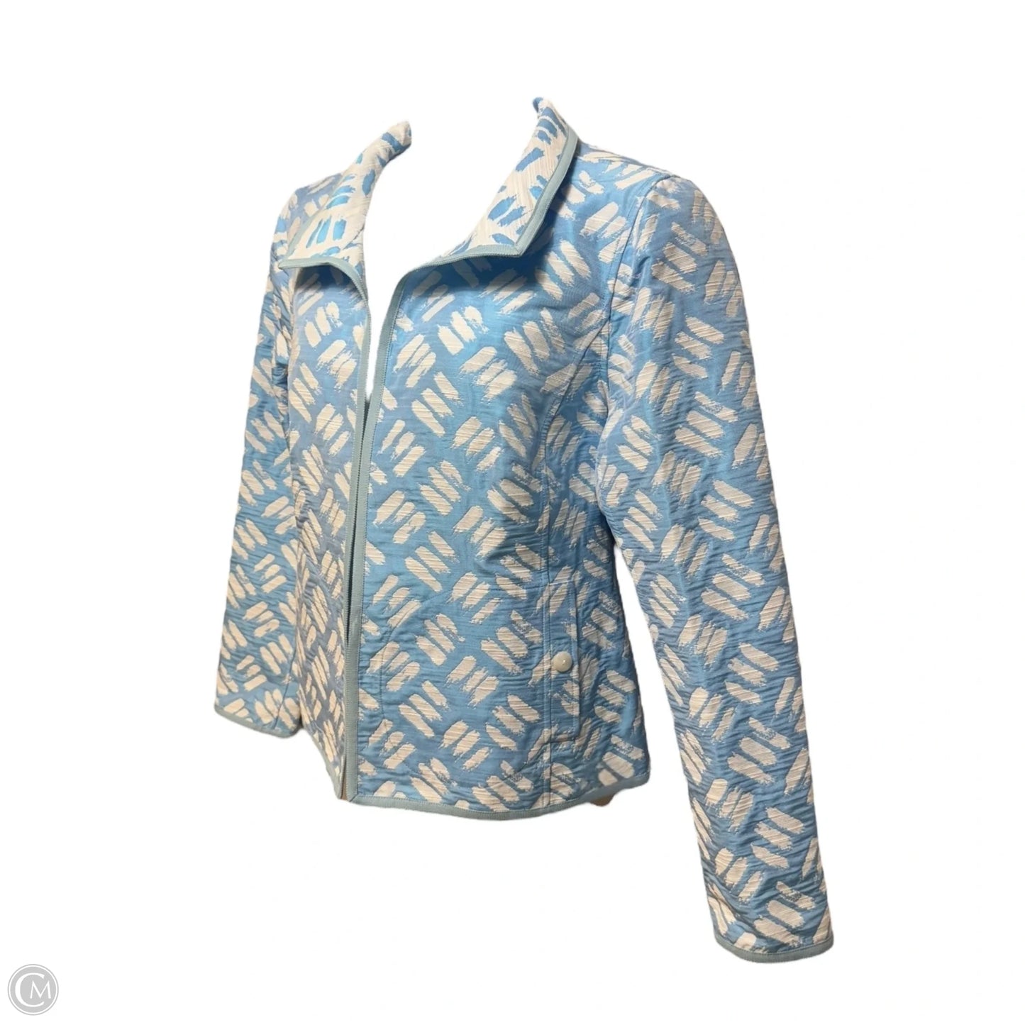 Jacquard Suzanne Blazer By Nina Mclemore In Blue & White, Size: 18