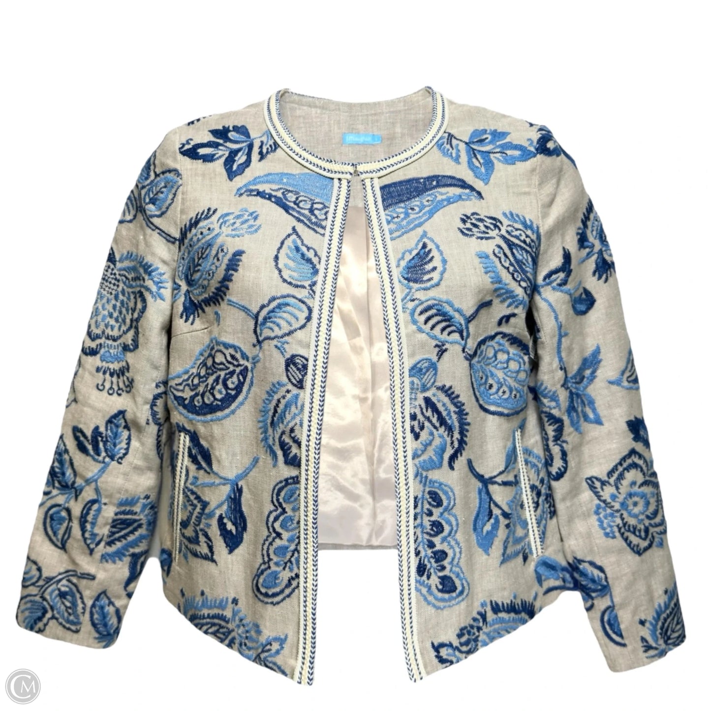 Kinsey Linen Embroidered Jacket By J Mclaughlin In Paisley Print, Size: L