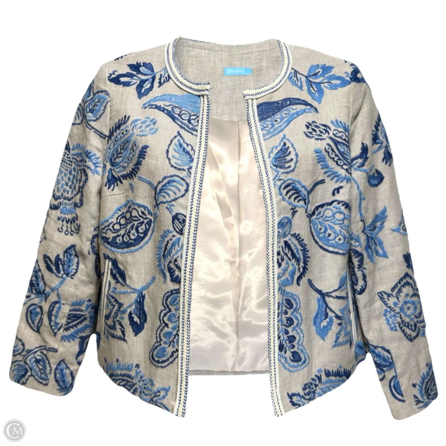Kinsey Linen Embroidered Jacket By J Mclaughlin In Paisley Print, Size: L