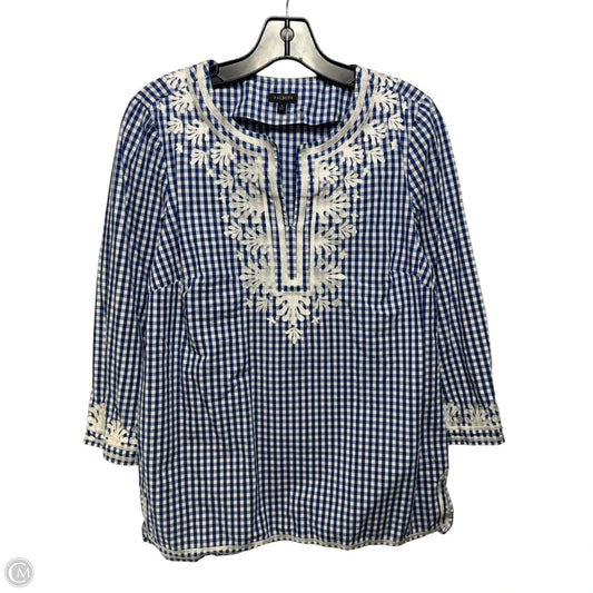 Embroidered Gingham Tunic 3/4 Sleeve By Talbots In Checkered Pattern, Size: S