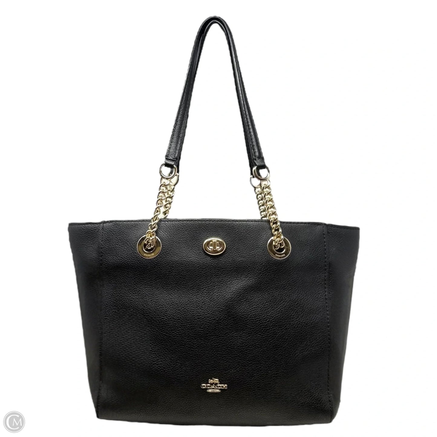Pebbled Leather Turnlock Chain Tote Designer By Coach, Size: Medium
