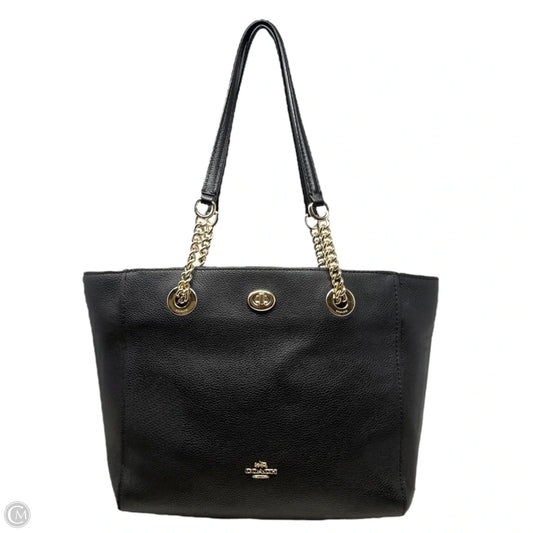Pebbled Leather Turnlock Chain Tote Designer By Coach, Size: Medium