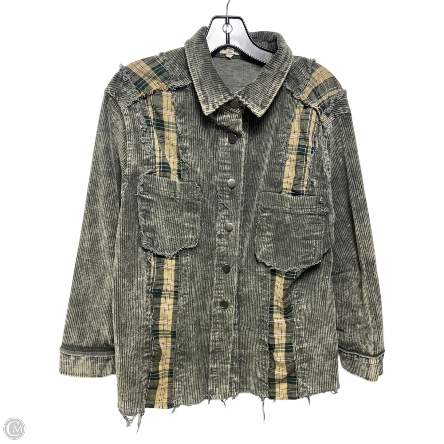 Corduroy Flannel Shirt Jacket By Pol In Green, Size: S