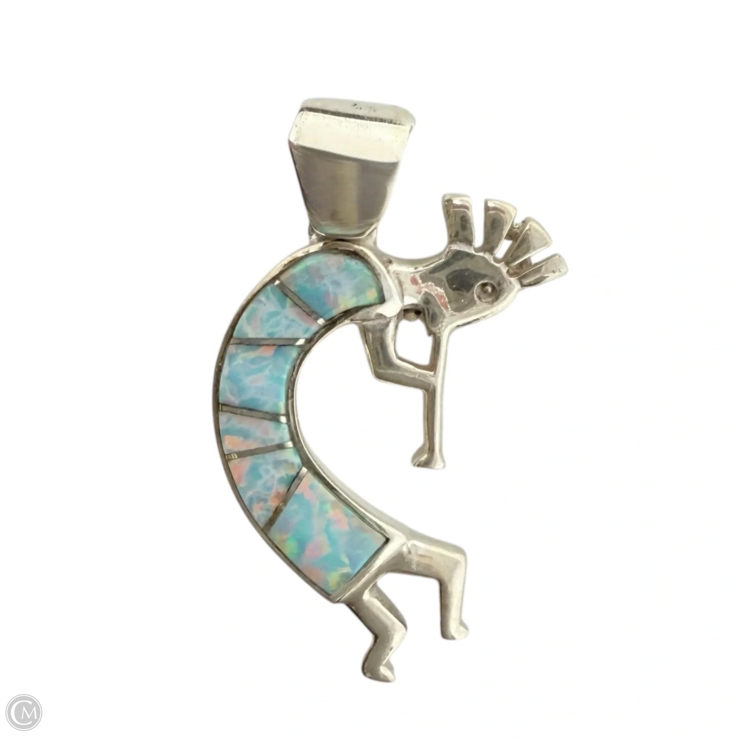 Sterling Silver Opal Inlay Kokopelli Pendant By Stamped WN