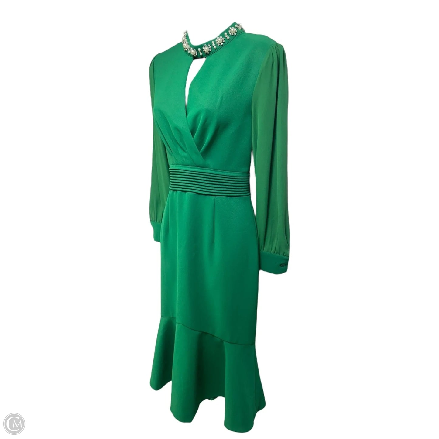 Beaded High Neck Party Midi Dress Bciopll In Green, Size: S