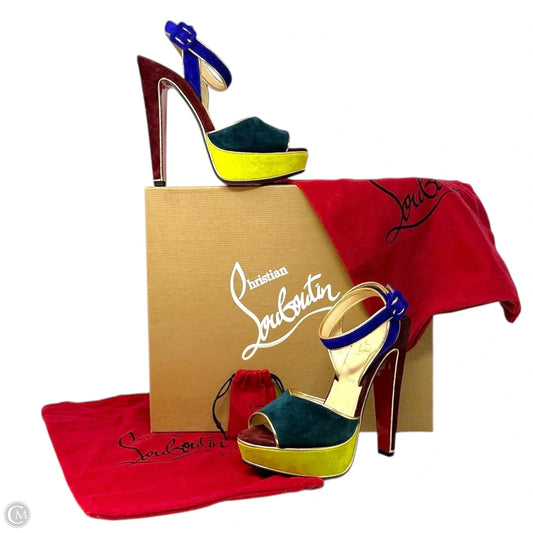 Louloudance 140 Color-Block Suede Platform Sandals Luxury Designer By Christian Louboutin In Multi-colored, Size: US 7/IT 38