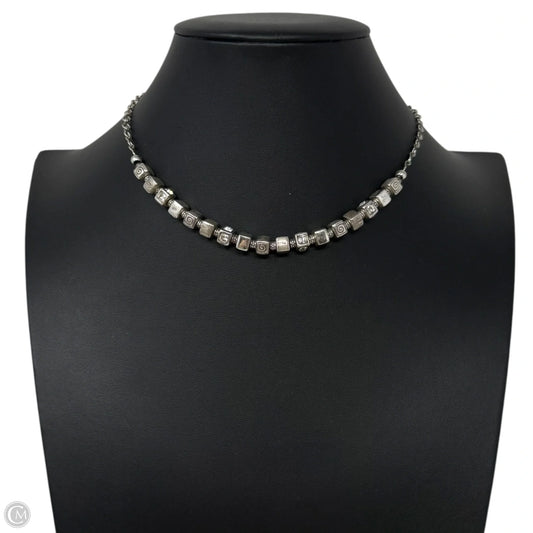 Silver Tone & Crystal Square Bead Charm Necklace By Brighton