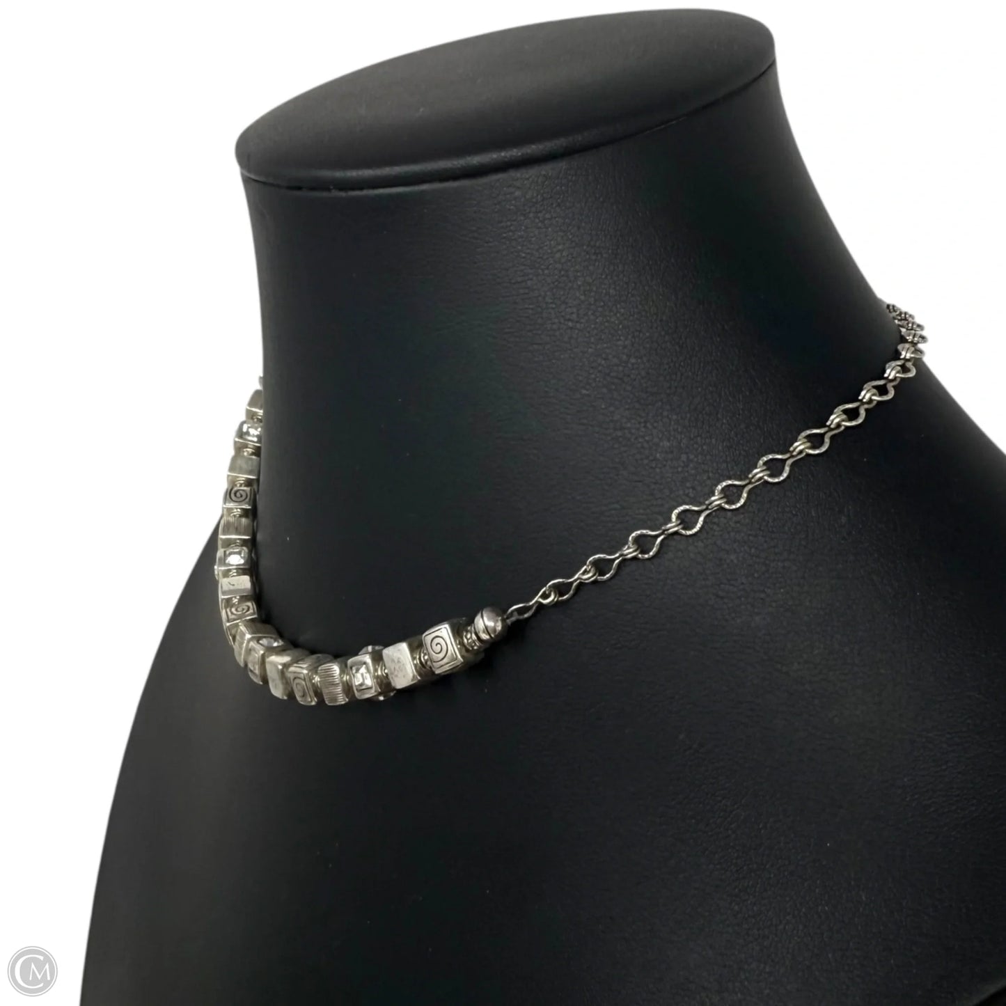 Silver Tone & Crystal Square Bead Charm Necklace By Brighton