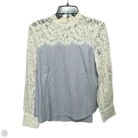 Lace Detail Long Sleeve Shirt By River Island In Striped Pattern, Size: 8