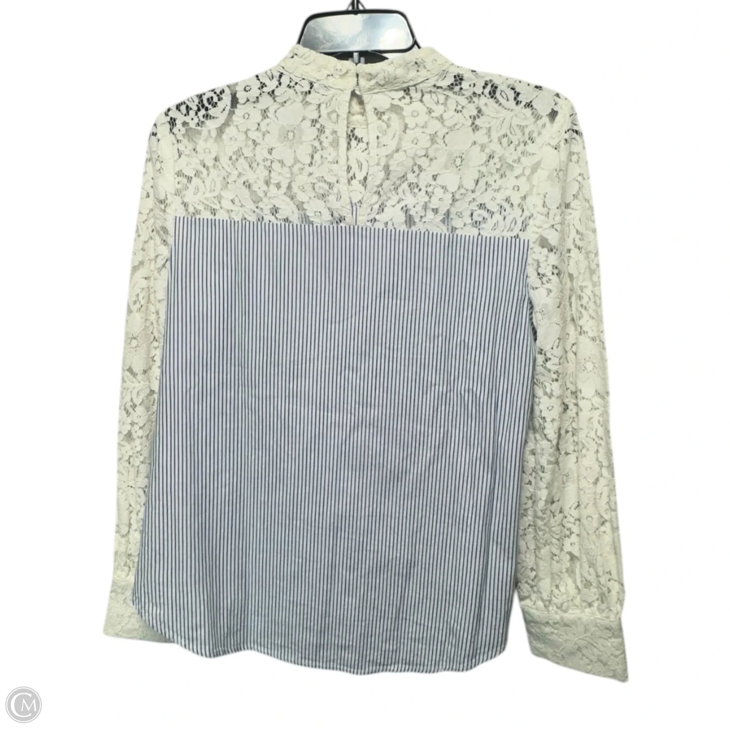 Lace Detail Long Sleeve Shirt By River Island In Striped Pattern, Size: 8