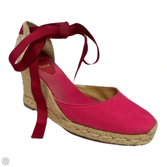 Ankle Tie Espadrille Wedge Shoes Luxury Designer By Christian Louboutin In Red, Size: 8 (IT 39)