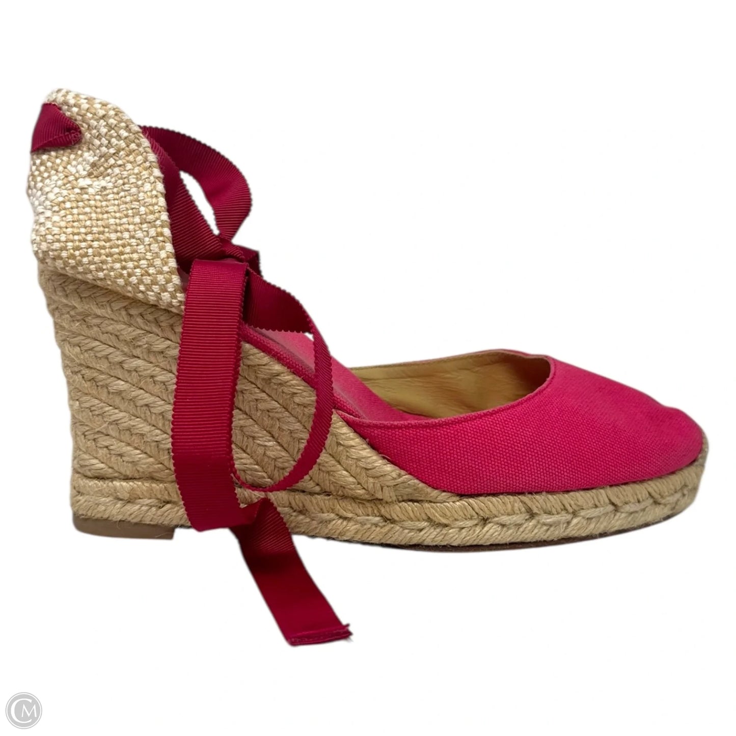 Ankle Tie Espadrille Wedge Shoes Luxury Designer By Christian Louboutin In Red, Size: 8 (IT 39)