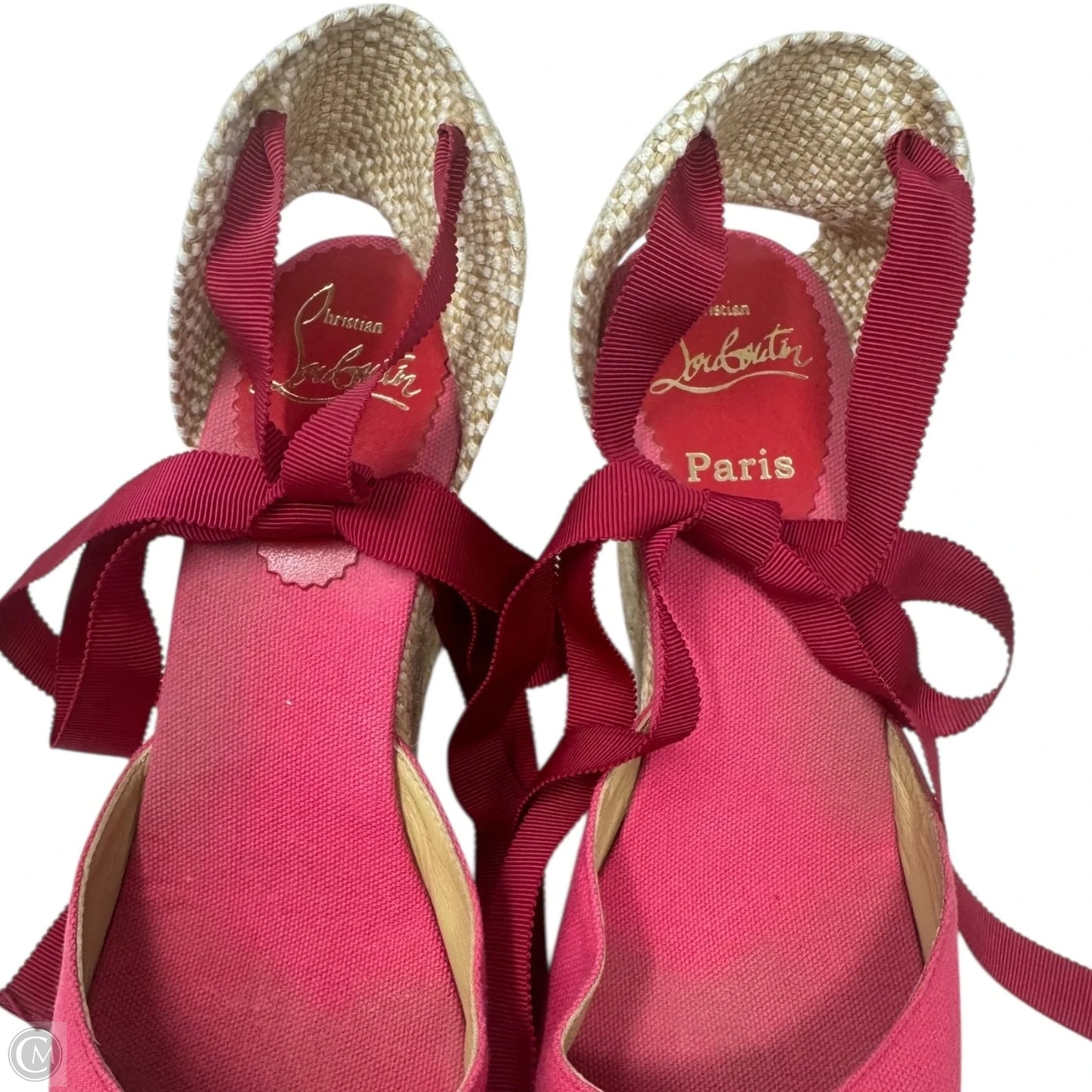 Ankle Tie Espadrille Wedge Shoes Luxury Designer By Christian Louboutin In Red, Size: 8 (IT 39)