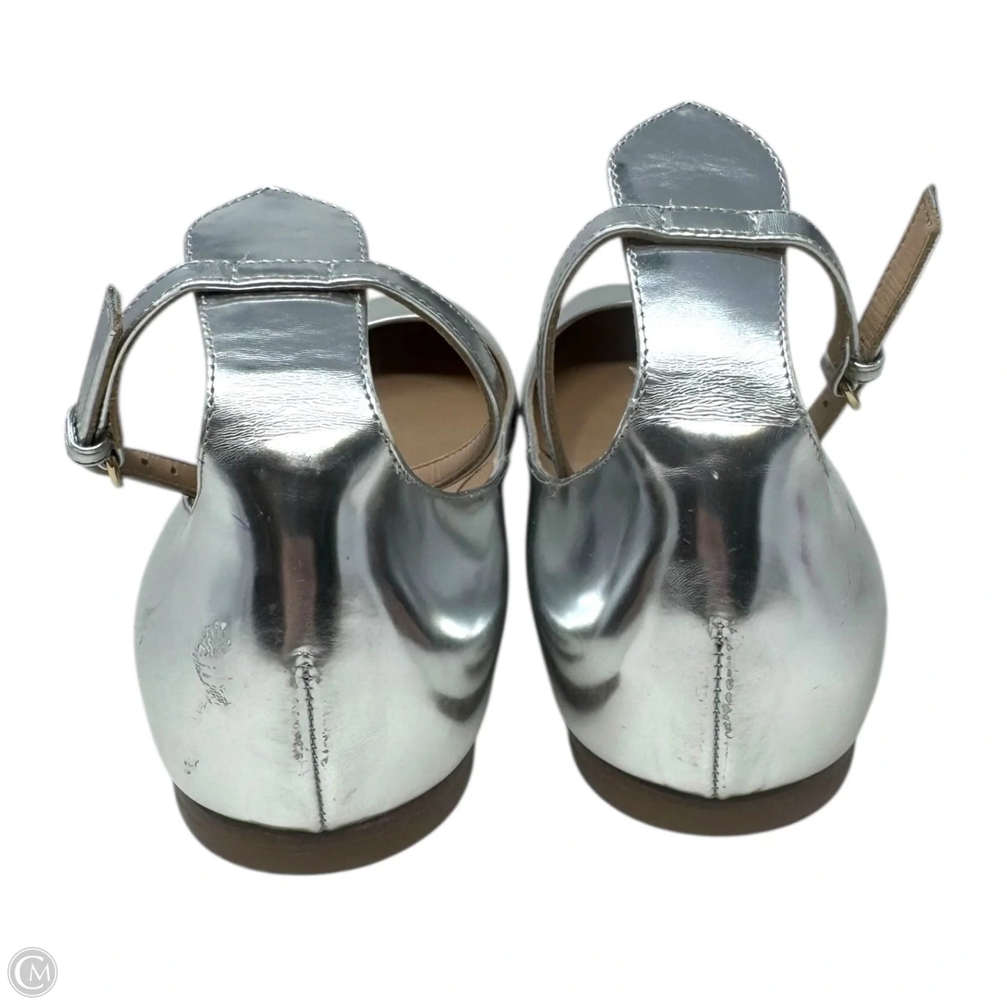 Tango Metallic Ankle Strap Flats Shoes Luxury Designer By Valentino-garavani In Silver, Size: 8