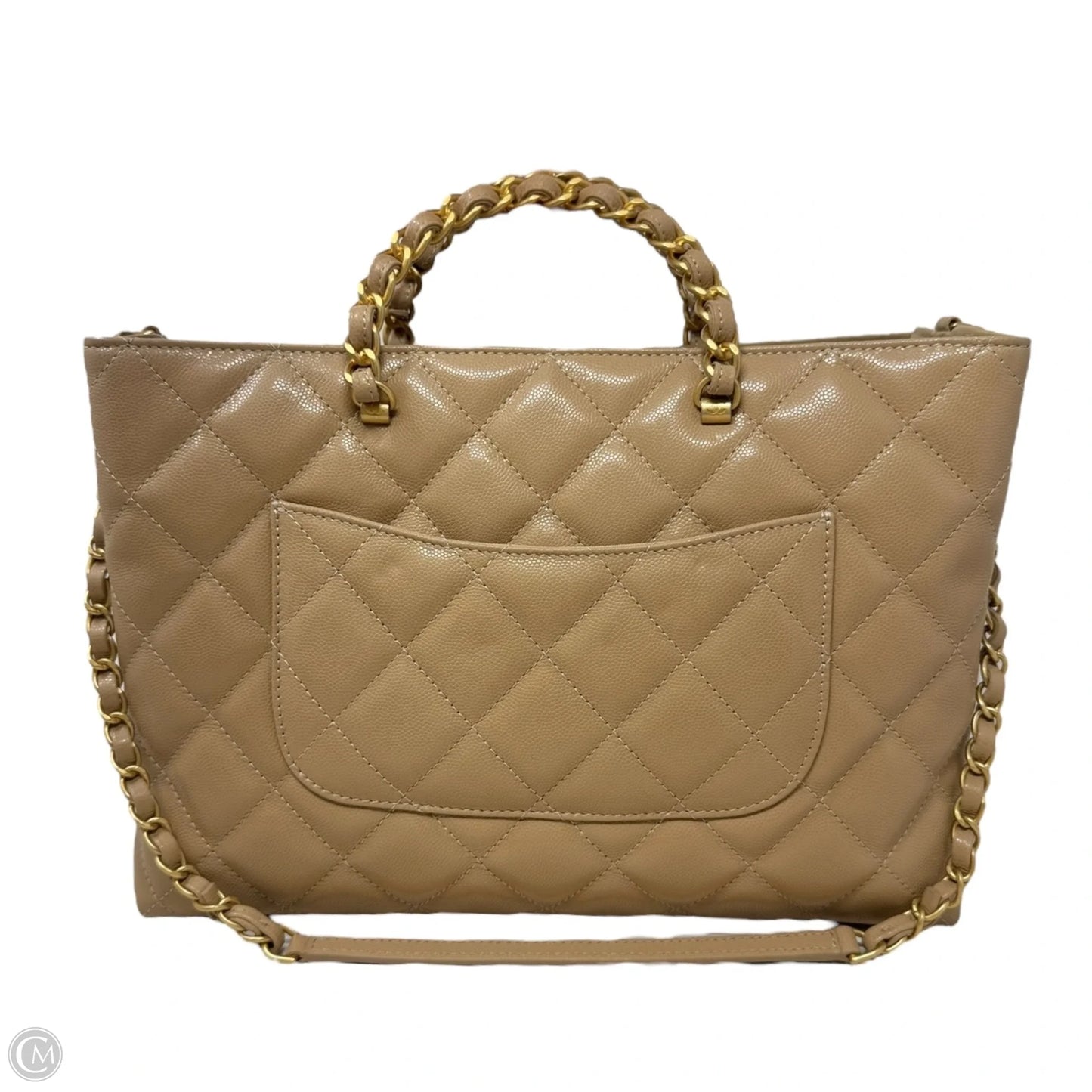 RARE 24S Coco Shiny Caviar Quilted Chain Top Handle Shopping Bag Luxury Designer By Chanel, Size: Medium