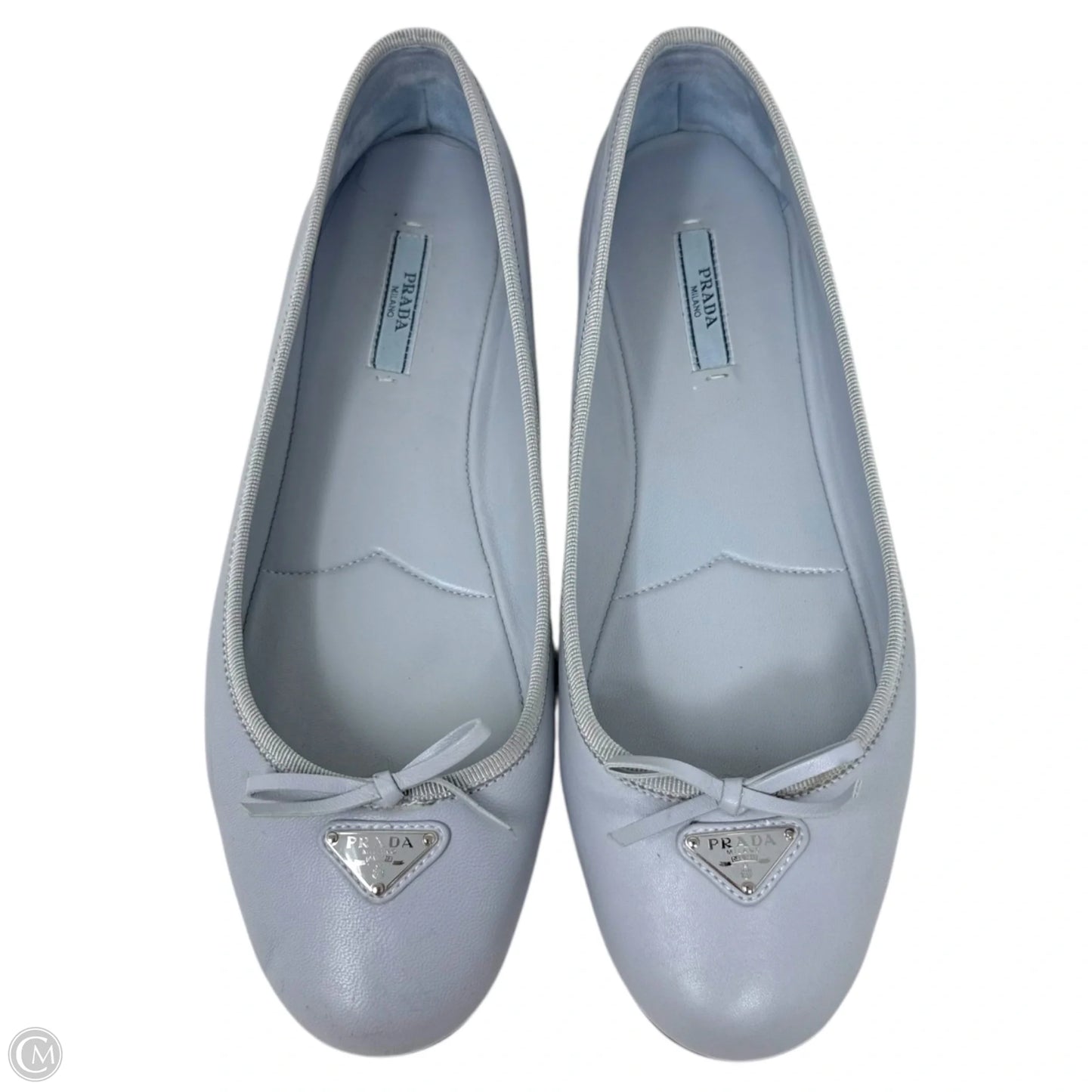 Nappa Lambskin Leather Bow Ballerina Flats Luxury Designer By Prada In Cornflower (Fiordaliso), Size: US 9/IT 39