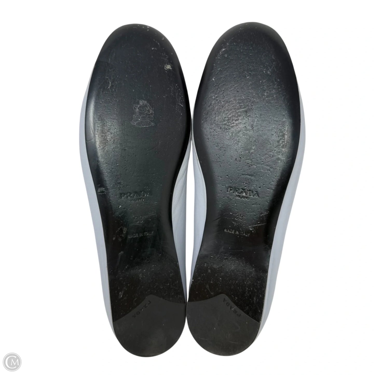 Nappa Lambskin Leather Bow Ballerina Flats Luxury Designer By Prada In Cornflower (Fiordaliso), Size: US 9/IT 39