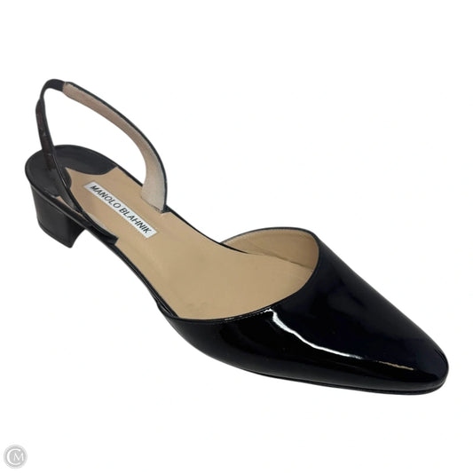 Aspro Patent Slingback Shoes Luxury Designer By Manolo Blahnik In Black, Size: 9.5 (IT 39.5)
