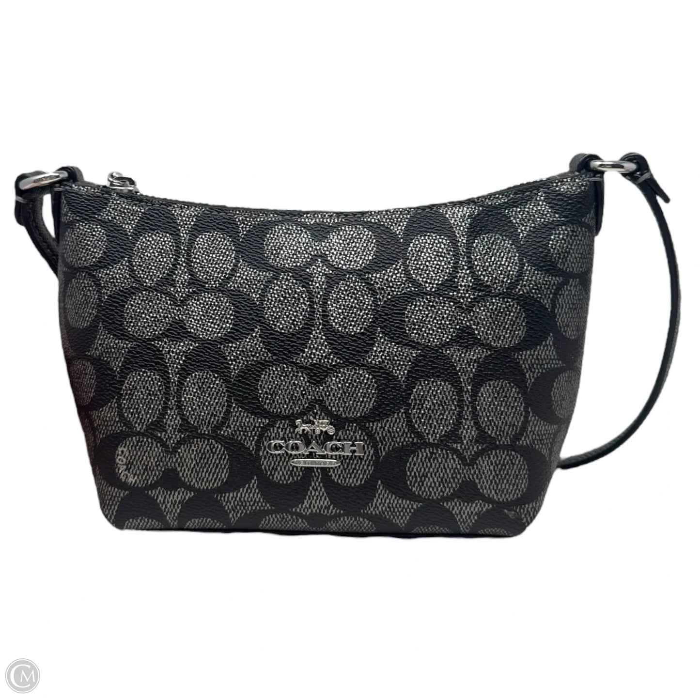 Signature Monogram Zip Top Crossbody Handbag Designer By Coach, Size: Small