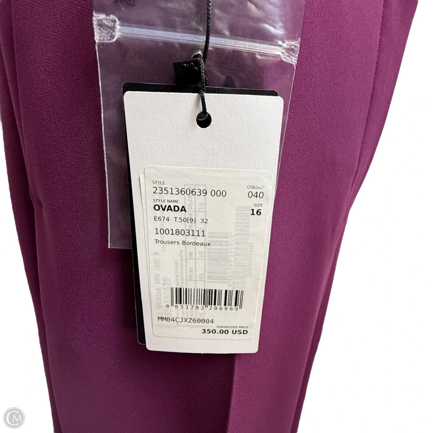 Ovada Trousers Designer By Max Mara Weekend In Bordeaux, Size: 16
