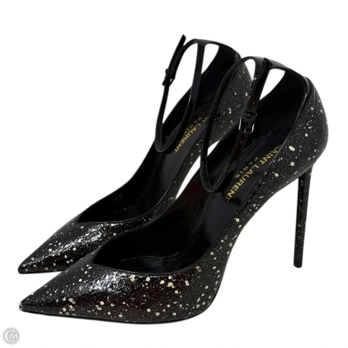 Zoe Stardust Patent Leather D'Orsay Pumps Luxury Designer By Yves Saint Laurent In Black & Cream, Size: 8
