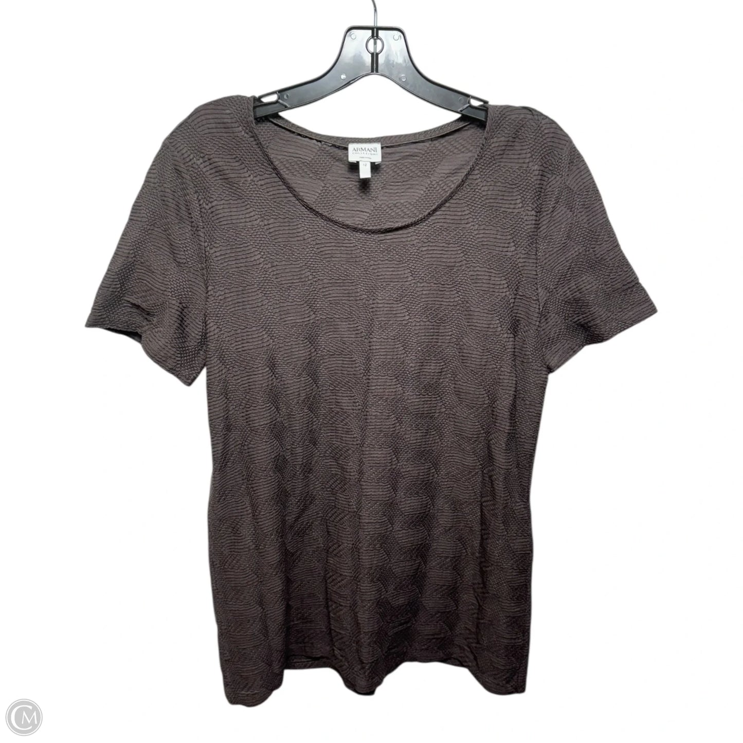 Textured Top Short Sleeve Designer By Armani In Brown, Size: 12