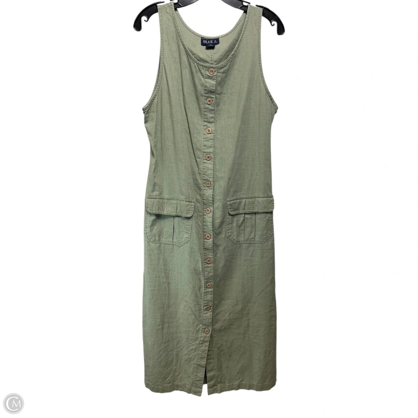Linen Blend Dress Casual Midi By Blue J In Green, Size: S