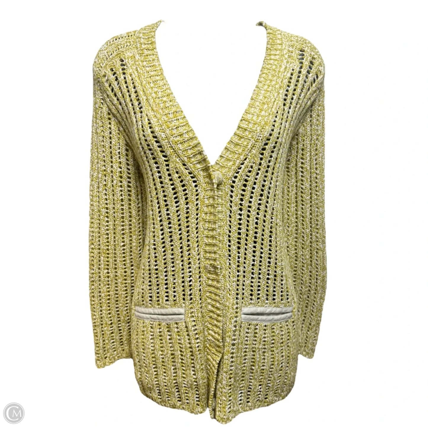 Open Knit Sweater Cardigan Designer By Lafayette 148 In Green, Size: S
