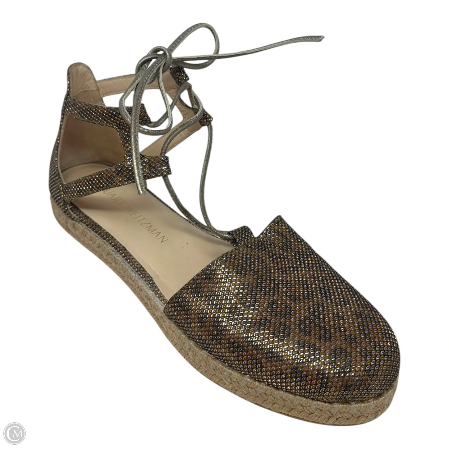 Walkmyway Lace Up Espadrille Shoes Designer By Stuart Weitzman In Metallic Leopard, Size: 7