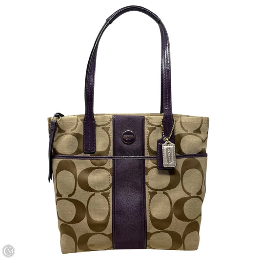 Vintage Signature Stripe Tote Designer By Coach, Size: Medium