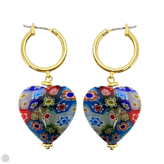 14K Gold Plated Brass Painted Glass Heart Hoop Dangle Earrings By House Of Harlowe