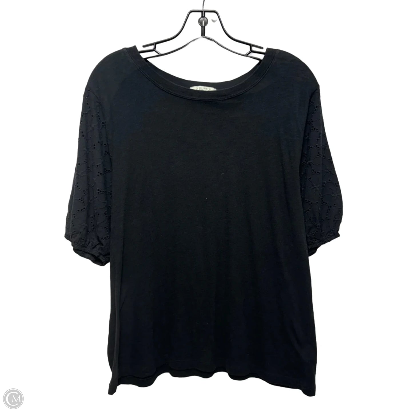 Eyelet Sleeve Top Short Sleeve By Z Supply In Black, Size: L