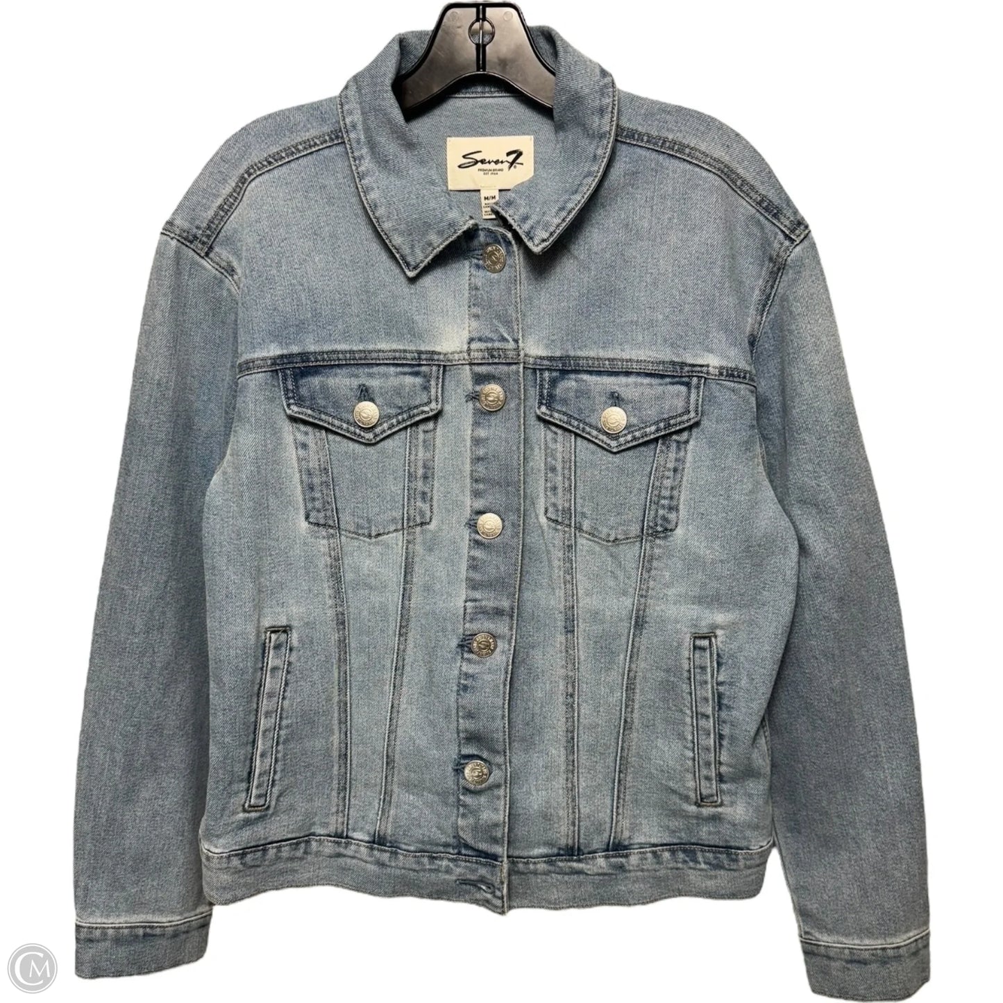 Denim Trucker Jacket By Seven 7 In Blue Denim, Size: M
