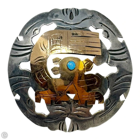 18K Gold & Sterling Silver Peruvian Incan Mayan Brooch Pin/Pendant